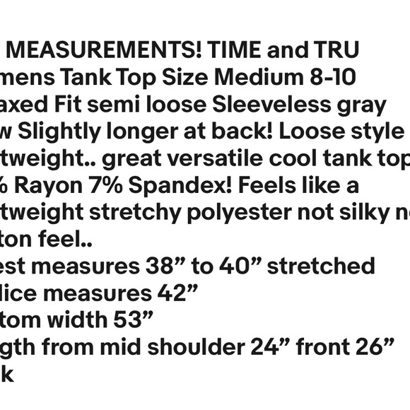 TIME and TRU Womens Tank Top Size Medium 8-10 Relaxed Fit Sleeveless Gray  New - Picture 7 of 7